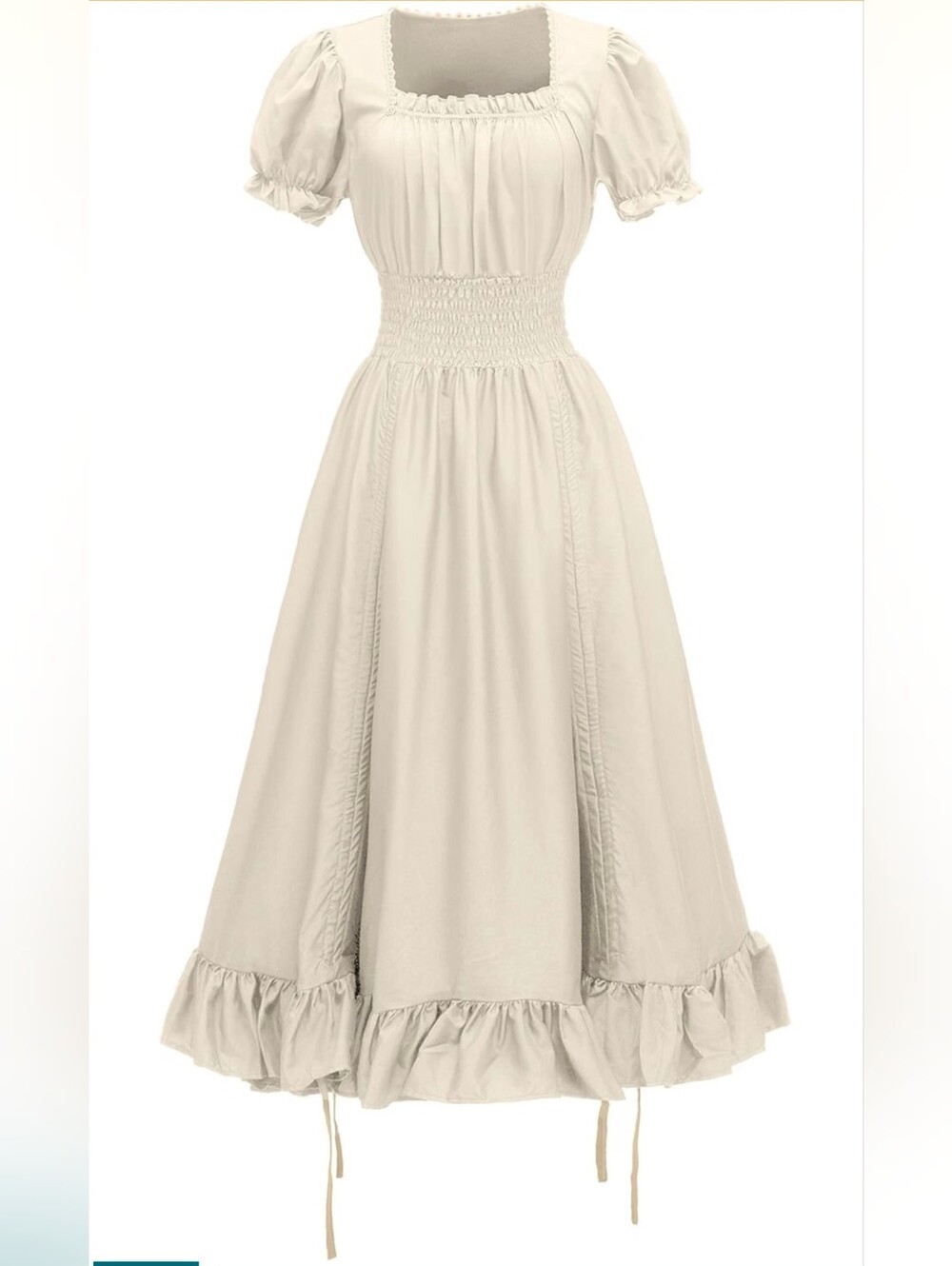Women Renaissance Short Sleeve Square Neck Elastic Waist Dress with Drawstring